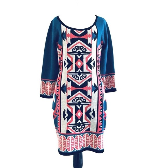 Flying Tomato | Womens Size M Sweater Dress Aztec Fitted Slimming Pullover - Picture 2 of 11